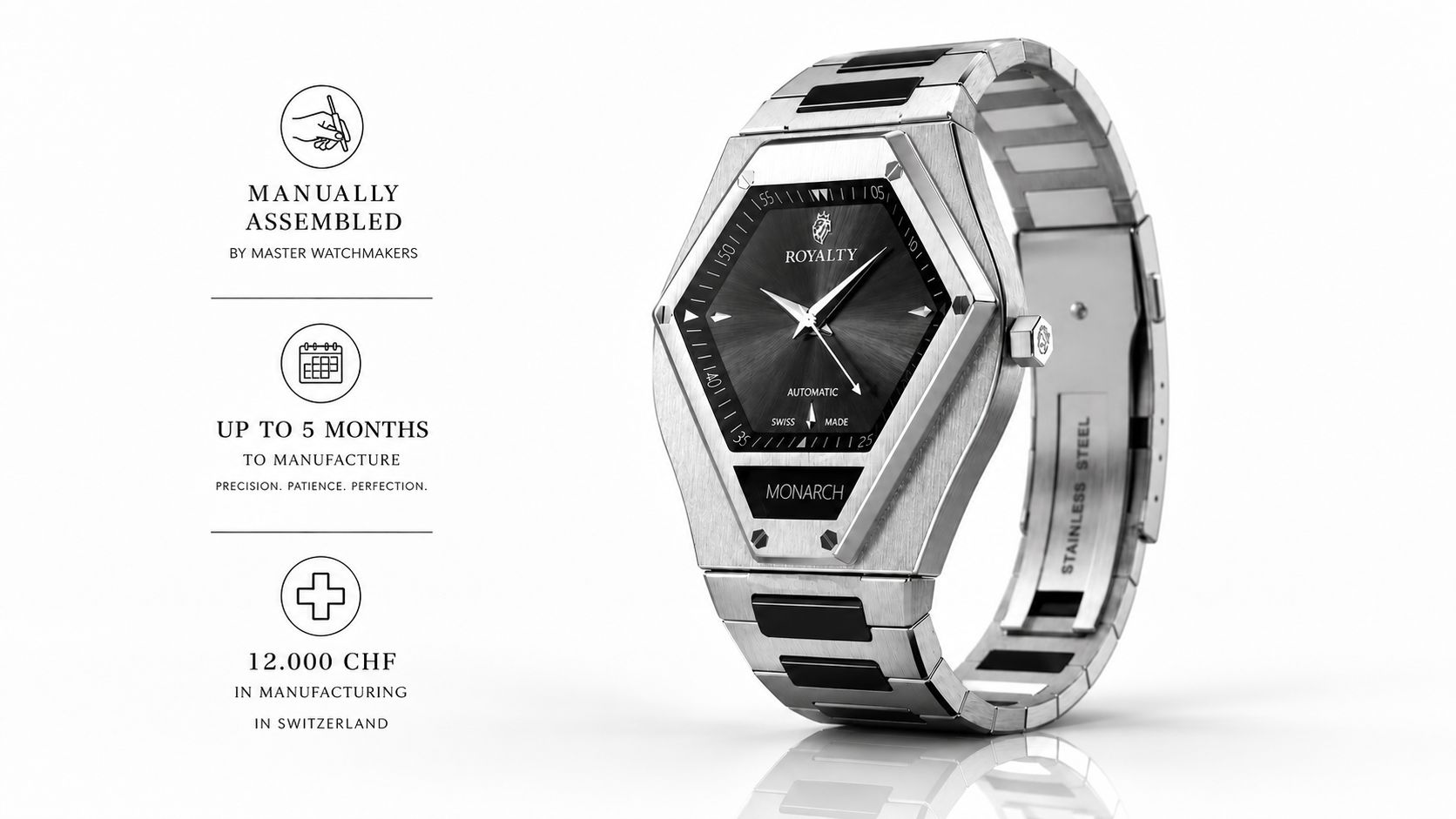 The Monarch — manually assembled by Swiss master watchmakers